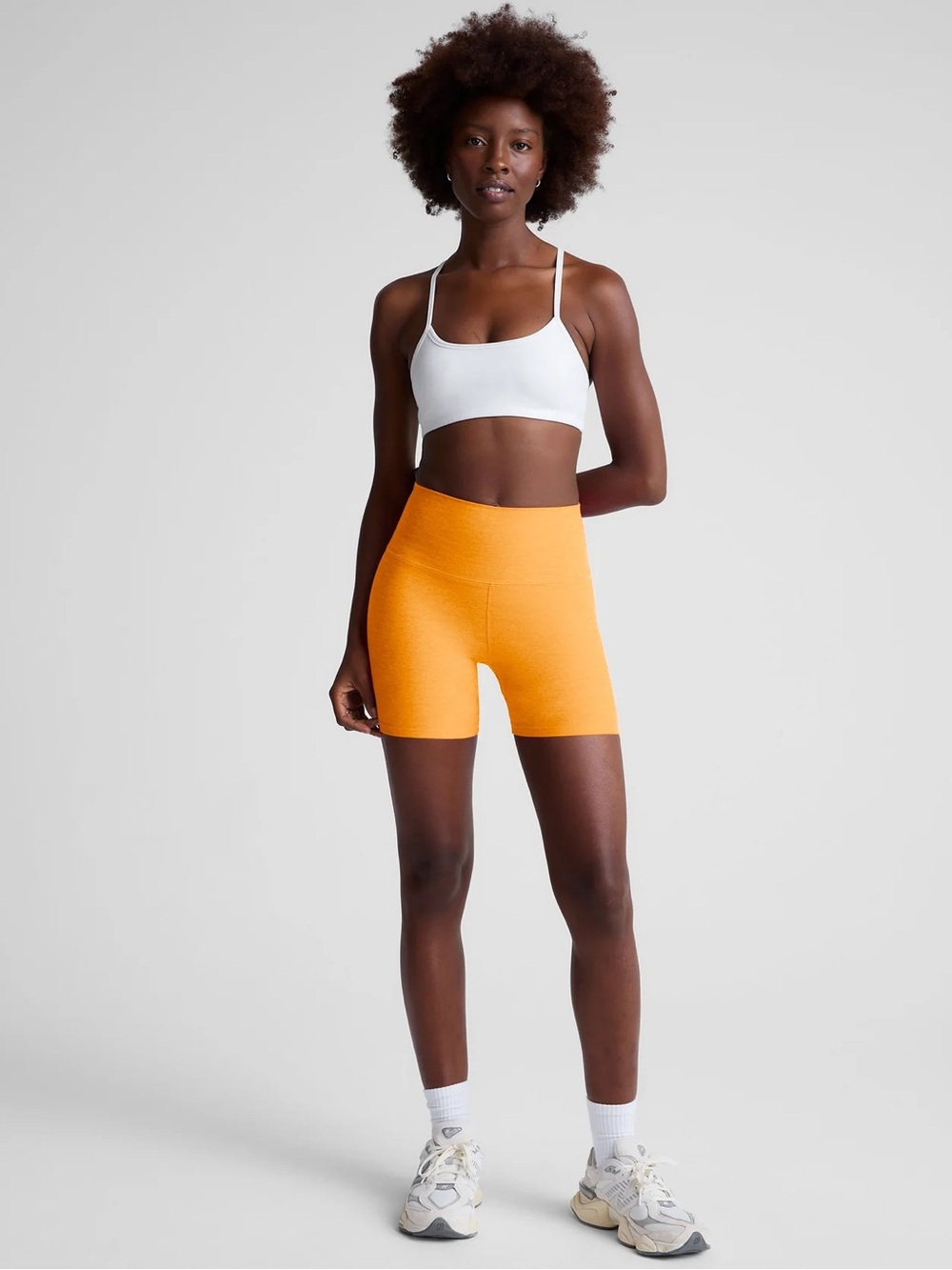 Beyond Yoga 5” Bike Shorts in Orange (mango pop heather)